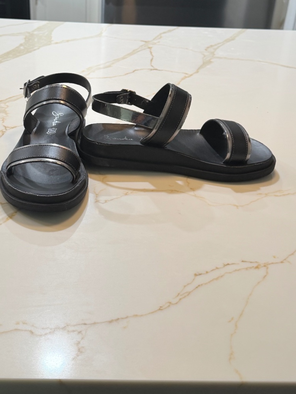 Black and Silver Leather Sandals